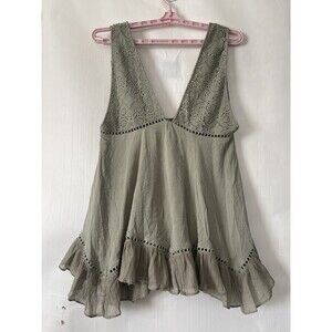 FREE PEOPLE Freya Mini Dress w/ Pockets & Lace Accents - Pale Green - XS NWOT